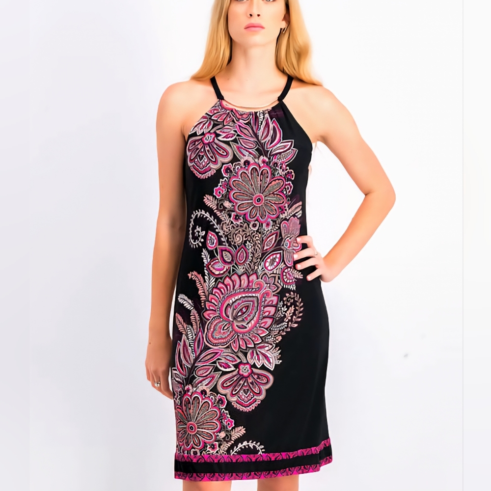 INC International Concepts Black & Pink Print Sheath Dress
